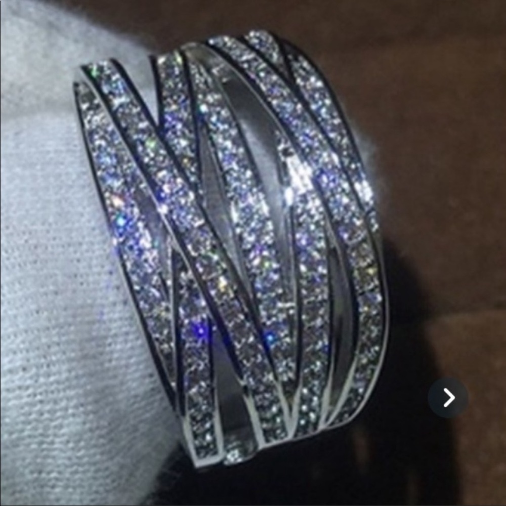 NEW Sterling Silver CZ Cubic Zirconia Crossover Ring. Size 7 & 8 - Picture 4 of 7